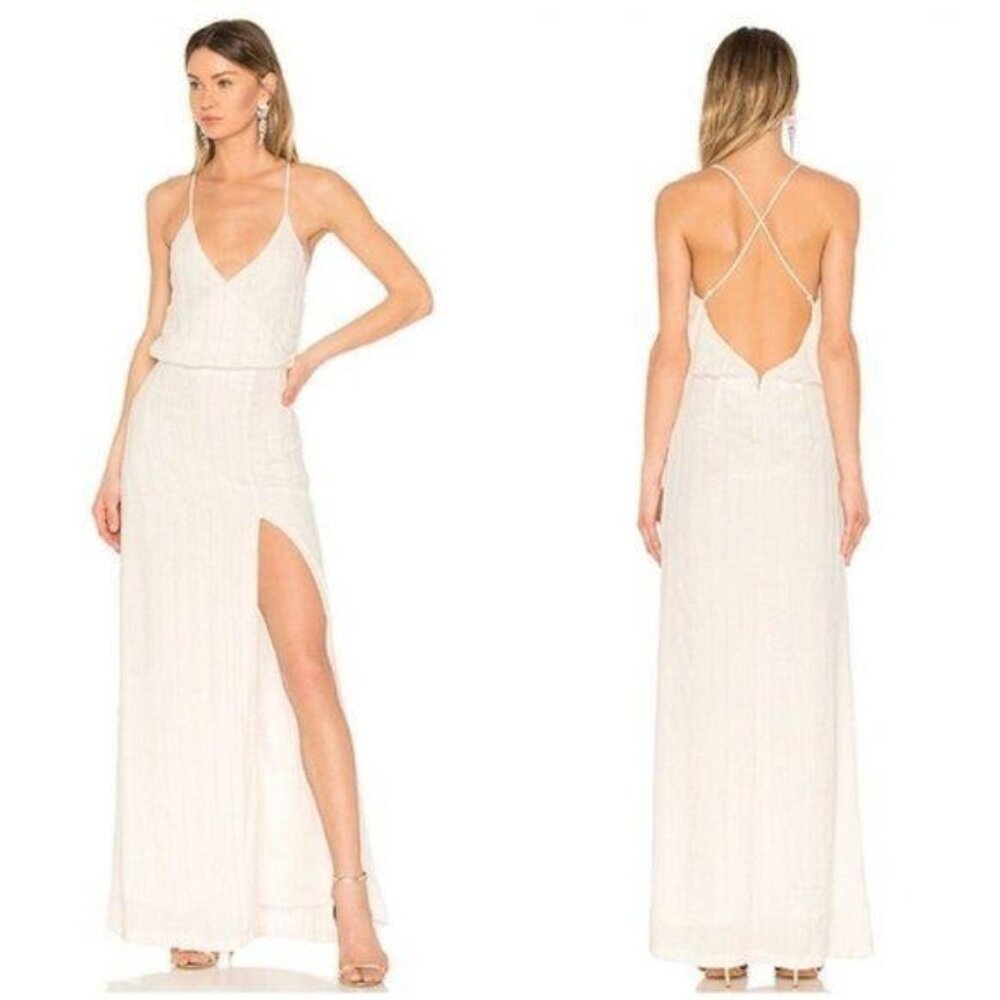 LPA Beaded Crossback Gown in Ivory Size Medium Maxi Dress Revolve Low Back Sz M